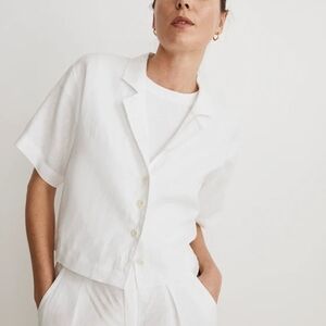 Madewell 100% Linen Resort Shirt Button Up White Plus Size 2X NWT Short Sleeve